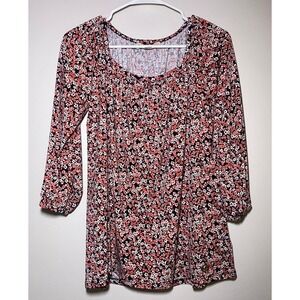 Michael Kors Womens Medium Floral Square Neck 3/4 Sleeve Blouse Pink White